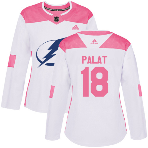 Adidas Tampa Bay Lightning #18 Ondrej Palat White Pink Authentic Fashion Women Stitched NHL Jersey->women nhl jersey->Women Jersey